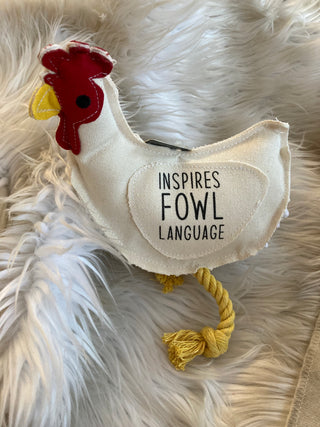 Fowl Language Chicken Dog Toy on a Rope