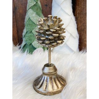 Golden Pinecone Taper Candle Holder