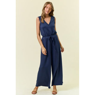 V-Neck Wide Culotte-Leg Jumpsuit | DR-22