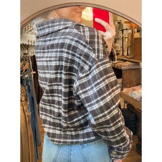 Chestnut Plaid Cropped Shacket | TI-12