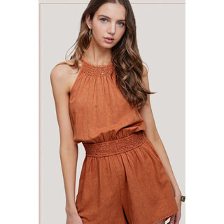 Mineral Washed Sleeveless Mini Romper with pocket | La Miel | LM-22