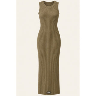 Olive Ribbed Sleeveless Sweater Dress OR-01