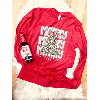 Merry Christmas Tree Heather Red Long Sleeve Tee | KT-247