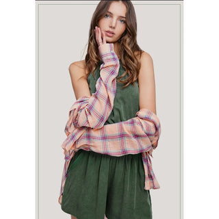 Mineral Washed Sleeveless Mini Romper with pocket | La Miel | LM-22