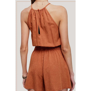 Mineral Washed Sleeveless Mini Romper with pocket | La Miel | LM-22