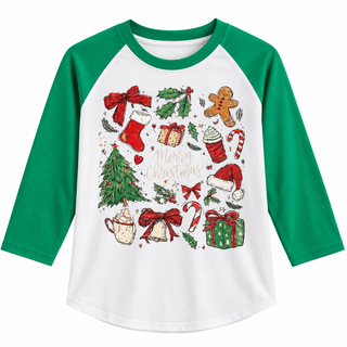 Merry Christmas Doodles Baseball Tee l KT-424