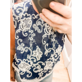Embroidered Denim Boxy Tank | Lined | Doe & Rae | DR-16