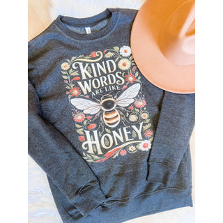 Sweet as Honey Heather Black Sweatshirt | Graphic Crewneck Sweater | KT-182