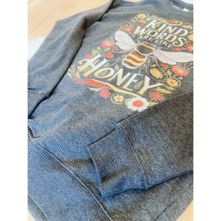 Sweet as Honey Heather Black Sweatshirt | Graphic Crewneck Sweater | KT-182