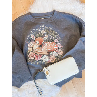 Psalm 23 Floral Deer Cropped Sweatshirt | Graphic Crewneck Sweater | KT-180