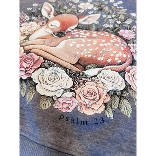 Psalm 23 Floral Deer Cropped Sweatshirt | Graphic Crewneck Sweater | KT-180