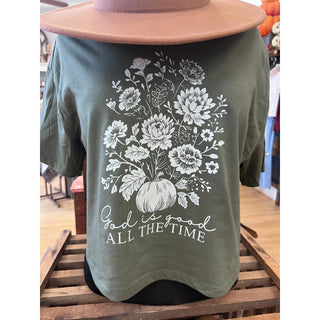 God is Good All The Time Cropped Tee Olive | Graphic Tee | KT-184