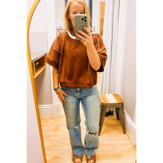 Weekend Contrast Top | Olive & Caramel GI-09