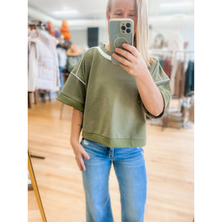Weekend Contrast Top | Olive & Caramel GI-09