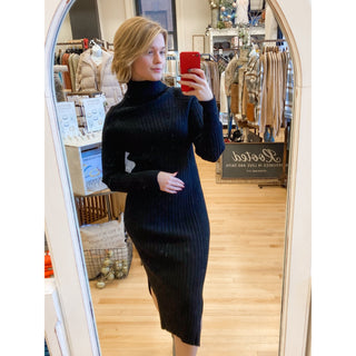 Turtleneck Ribbed Sweater Midi Dress BI-07