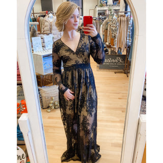 Boho Floral Lace V-Neck Maxi Dress With Lining BI-12