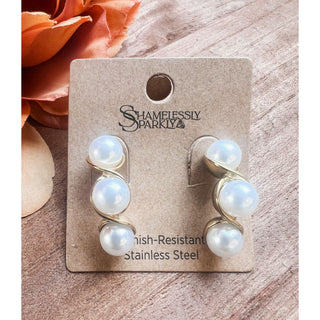 Grace Bloom Earrings | 18K Gold-Dipped Pearl Half Hoop MA-19