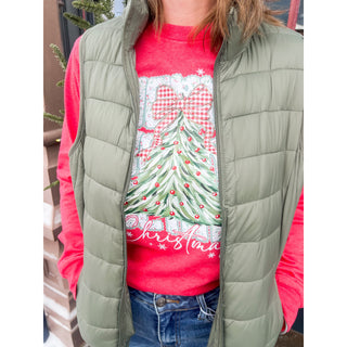 Merry Christmas Tree Heather Red Long Sleeve Tee | KT-247