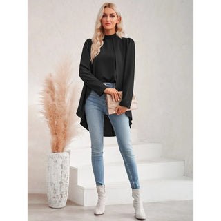 Mock Neck Tulip High Low Long Sleeve Blouse EP-32