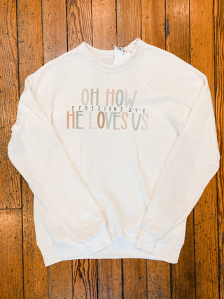 Oh How He Loves Us Graphic Crew Neck Sweatert