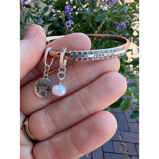 John 3:16 Mixed Metal Cuff Bracelet with Pearl Charms