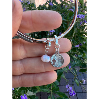 John 3:16 Mixed Metal Cuff Bracelet with Pearl Charms