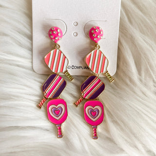 Pink Enamel Pickleball Earrings J-193