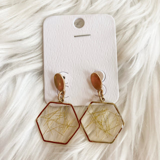 Gold Thread Hexagon Earrings J-188