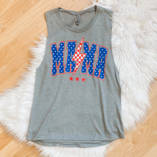 Mama Red White and Blue Graphic Tank Top