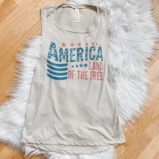 America Land of the Free Graphic Muscle Tank