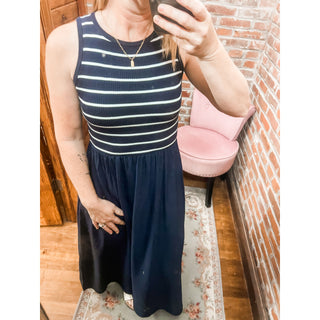 Stripe Tank Sleeveless Mixed Media Maxi Dress | BP-53