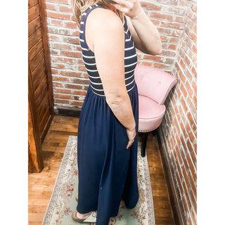 Stripe Tank Sleeveless Mixed Media Maxi Dress | BP-53