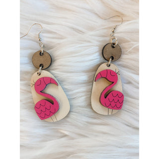 Wooden flamingo earrings