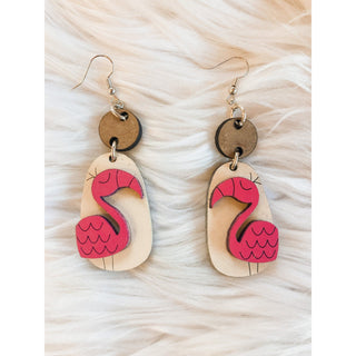 Wooden flamingo earrings