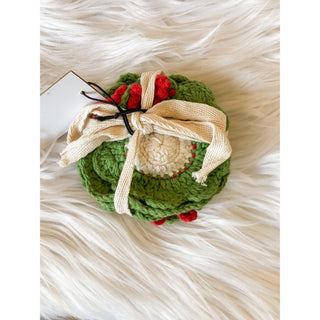 Cotton Crocheted Wreath Shaped Coasters 4" Round - Set of 4