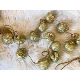 Embossed Mercury Glass Ball Ornament Garland in Green