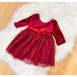 Cranberry Velvet 3/4 Sleeve Tutu Christmas Dress MR-04