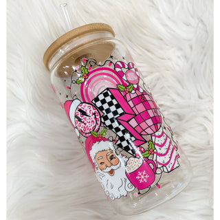 Christmas 3D Decal 16 oz Glass Jar Tumbler