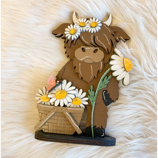 Highland Cow | spring  daisy Shelf Decor | WIN-05