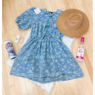 Denim Jacquard Bow Front Dress | D5000