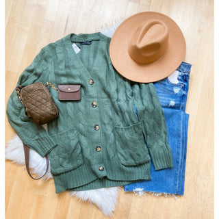 Chunky Cable-Knit Cardigan | Button Down | On Blue | OB-08