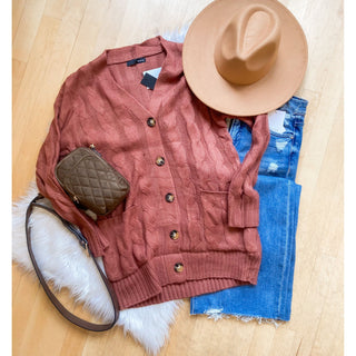 Chunky Cable-Knit Cardigan | Button Down | On Blue | OB-08