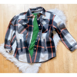 Brushed Flannel Plaid Shacket | Button-down | On Blue | OB-07