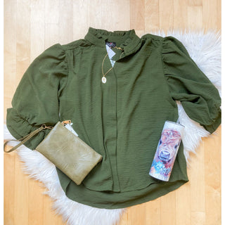 3/4 Length Gathered Balloons Sleeve Blouse | Gigio USA | GI-02