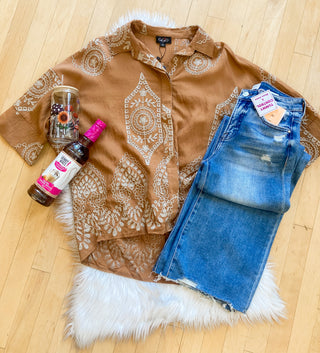 Metallic Embroidered Button Down Top | Carmel & Olive | GI-10