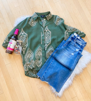 Metallic Embroidered Button Down Top | Carmel & Olive | GI-10