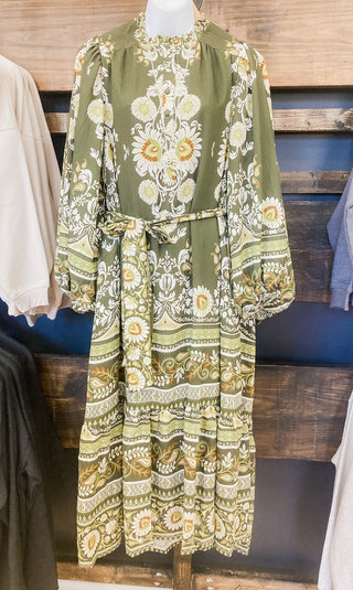 Olive Bloom Midi Dress | Floral & Paisley Print | GiGiO | GI-11