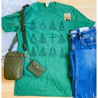 Cross and Christmas Trees | Graphic Short Sleeve Tee | KT-200