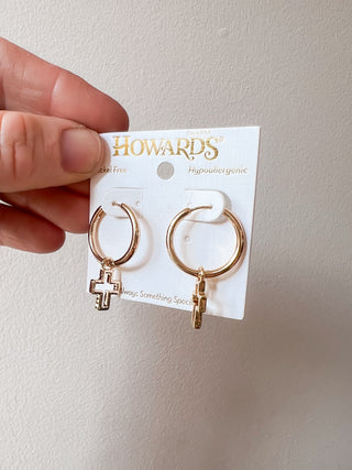 Cera Framed Cross Hoop Earrings by Howard’s Jewelry