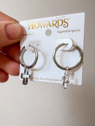 Cera Framed Cross Hoop Earrings by Howard’s Jewelry